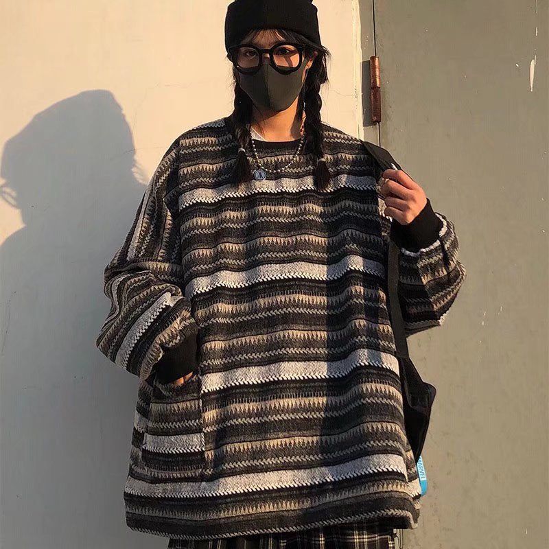 saferido mens fall fashion American Retro Loose Sweater Long Sleeve Men's and Women's High Street Ins Japanese Style Non-Gender Wear Wool Sweater