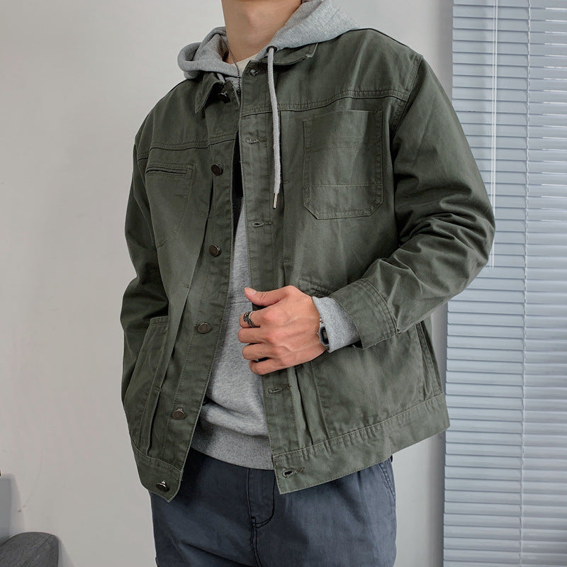 saferido -shop black men fashion urban Spring and Autumn Casual Workwear Jacket Men's Long-Sleeved Retro Solid Color Men's Jacket Loose Men's Trendy Outerwear