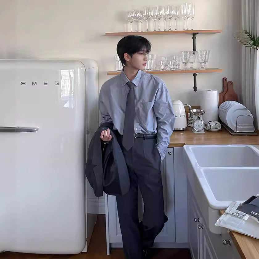 saferido -shop classy outfits men Simple Casual Shirt Men's Spring New Long-Sleeved Shirt Korean Style Loose-Fit Clothing DK Uniform Inner Wear
