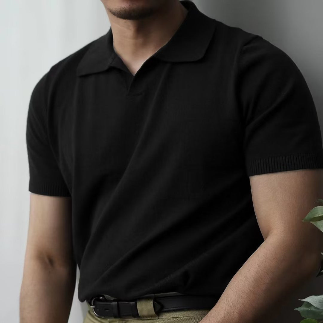 saferido      -shop classy outfits men Lapel Business Polo Men's Sweater Seagull Collar T-shirt Men's Casual Solid Color Slim Fit American Men's Summer Short Sleeve