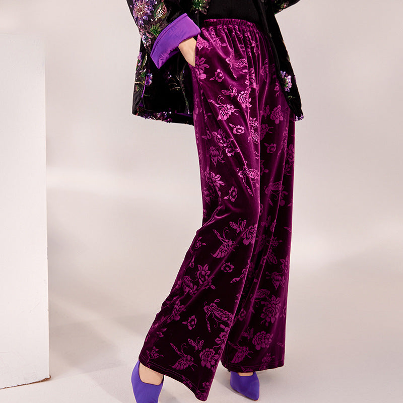 Guofeng new temperament loose wide-leg pants jacquard embroidery casual design straight-leg pants new Chinese trousers M9199