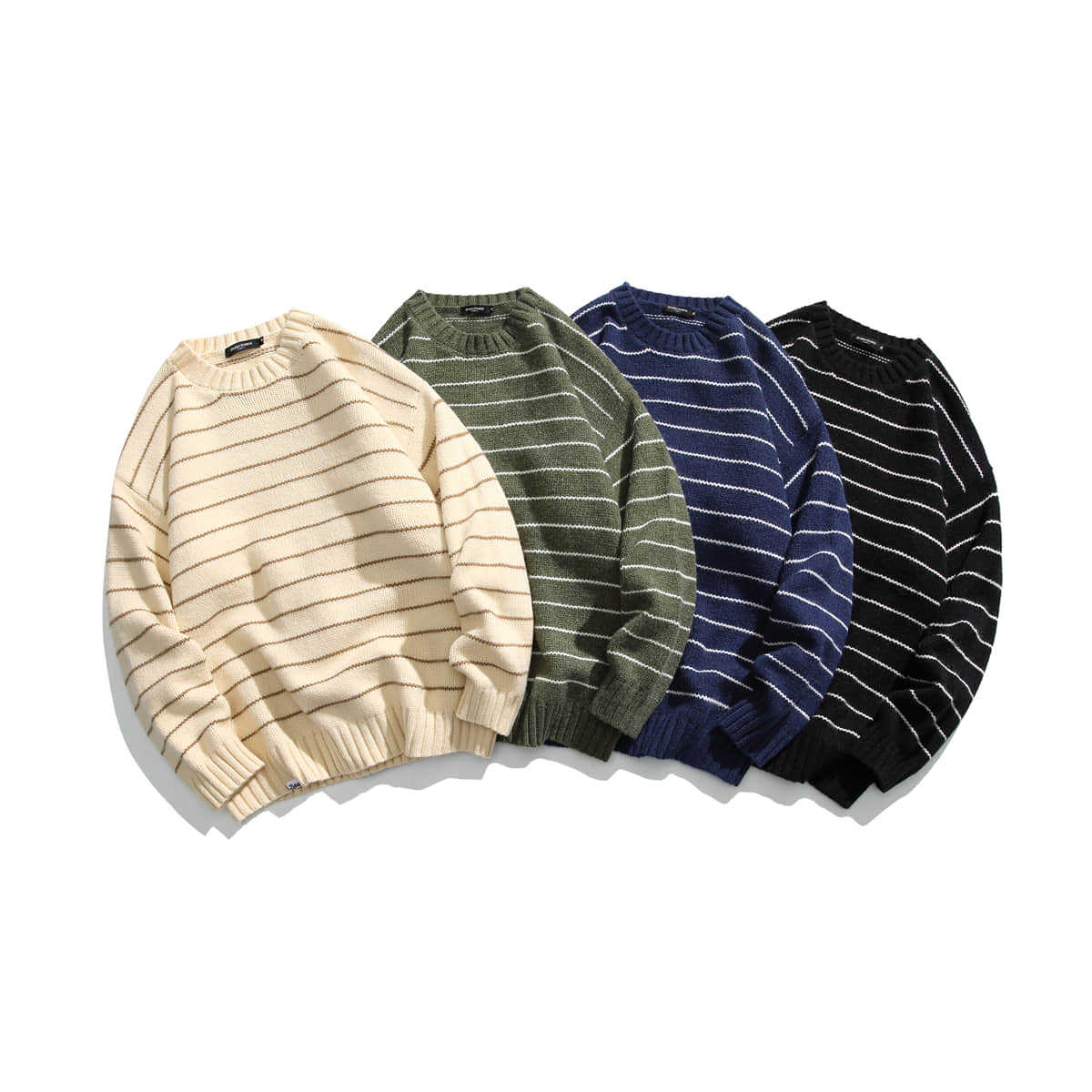 saferido      -shop boy outfits Men's American Autumn New Striped Thickened Sweater Loose round Neck Pullover Sweater