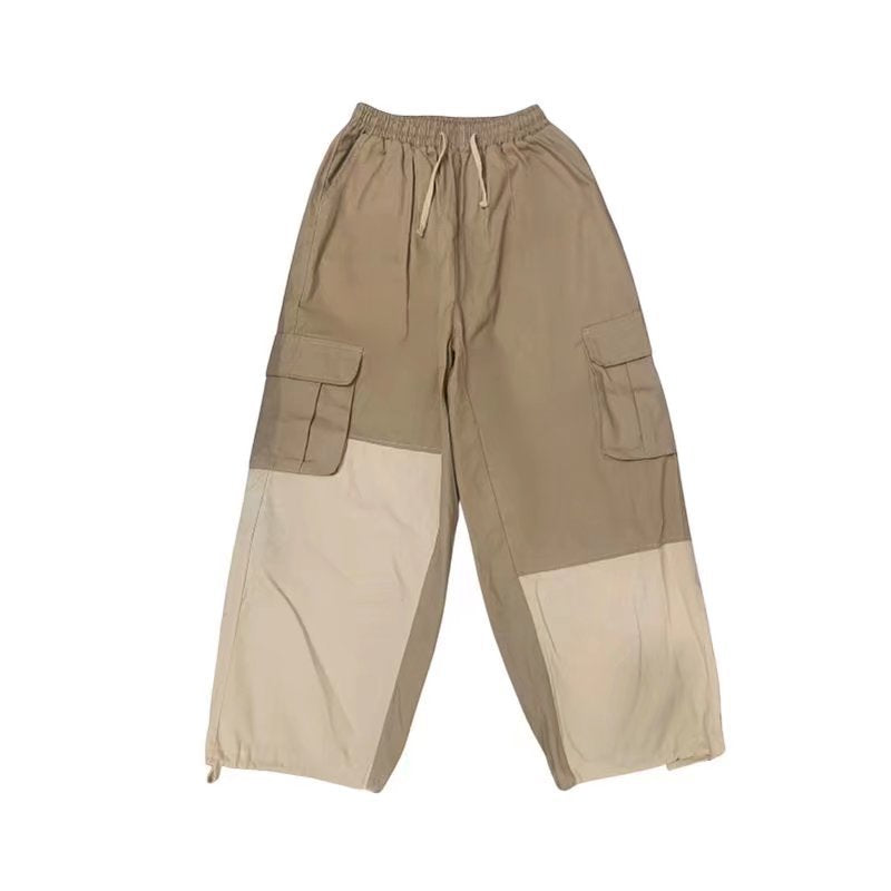 saferido -shop 90s streetwear Men's Stitching Overalls Spring and Autumn New Loose Korean Style Drawstring Casual Pants Youth Gas Straight Pants