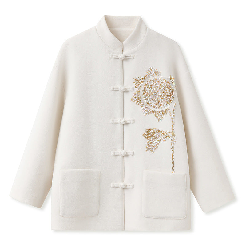 Winter Guofeng new heavy industry bead design sense buckle light luxury loose new Chinese jacket women MY099