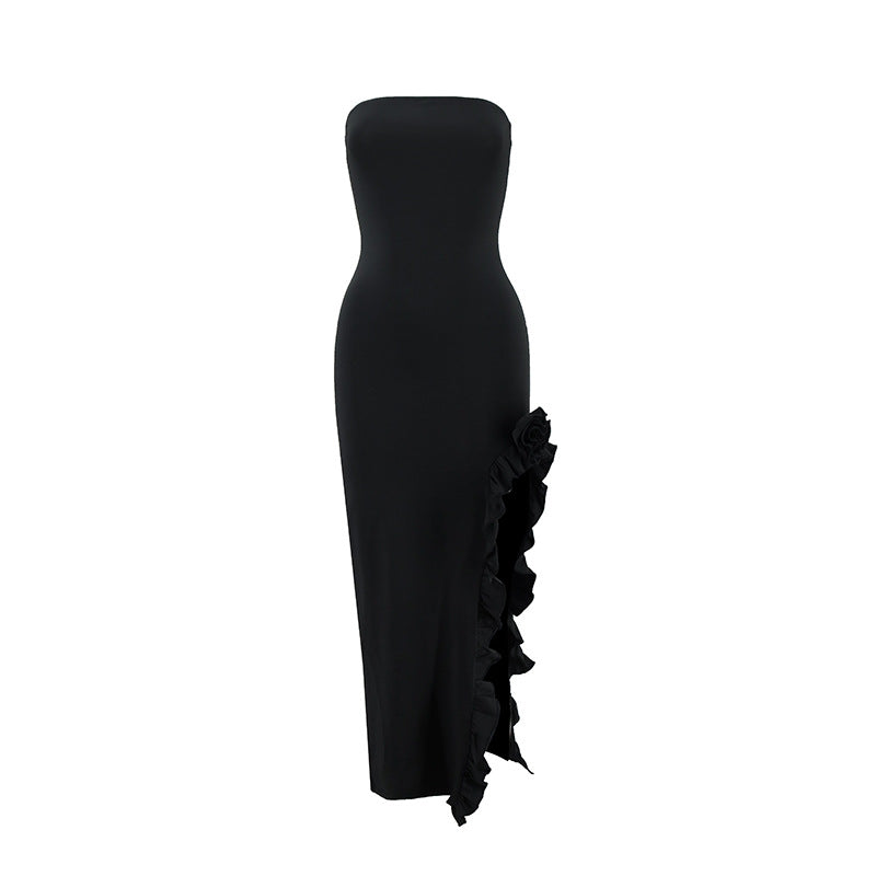 SAFERIDO 2025 popular style summer new New explosive fungus edge side split tube top dress sexy Spice Girls women's clothing