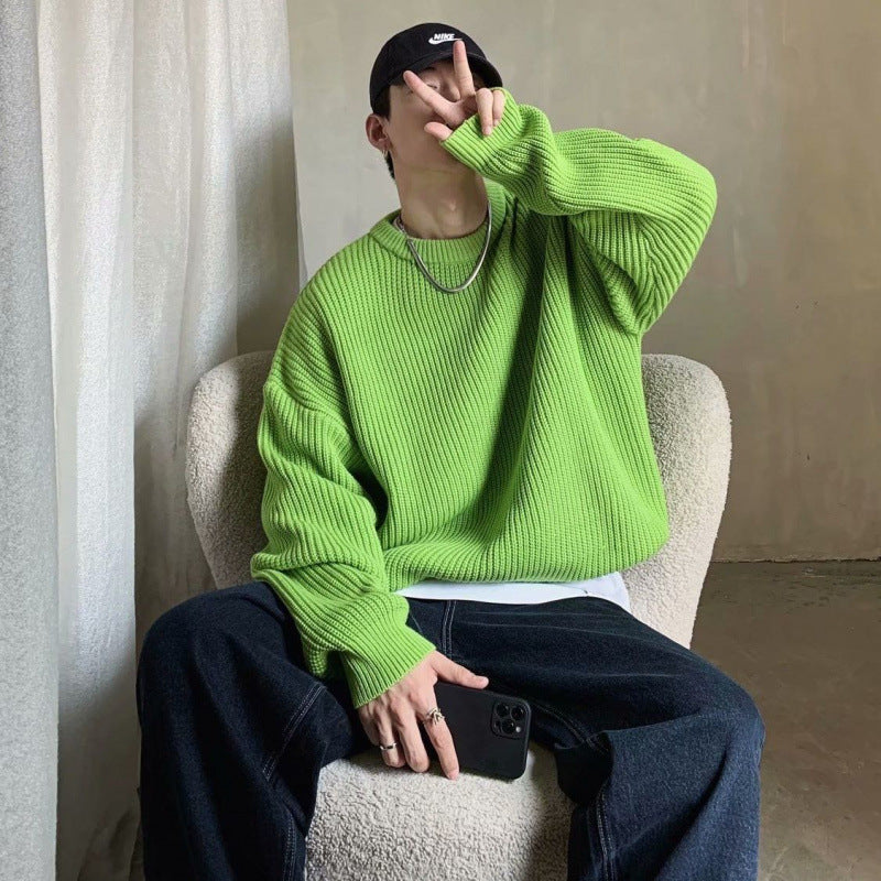 saferido fall mens outfits round Neck Sweater for Male Students Hong Kong Style Mori Korean Style Loose Trendy Thickened Autumn and Winter New Bottoming Knitted Fashion
