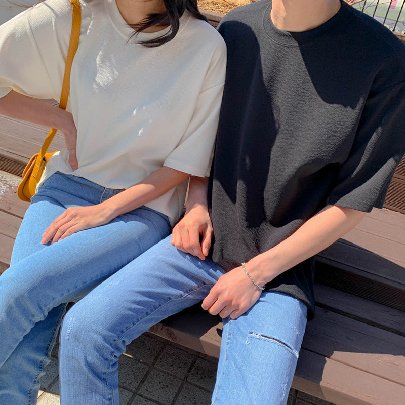 saferido -shop mens haircut BJ Summer Solid Color Loose Short-Sleeved T-shirt Trendy Korean Style T-shirt Boys Couple Tee All-Match Bottoming Shirt Trendy