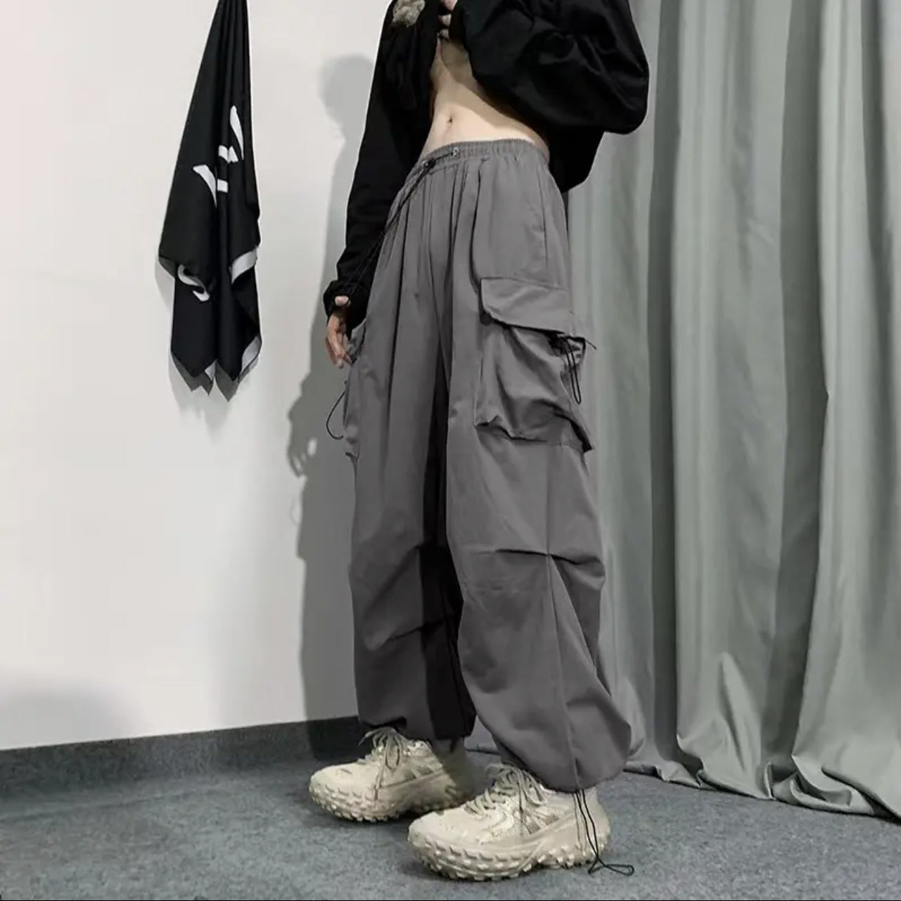 saferido starboy outfit Ins American Overalls Men's and Women's High Street Design Drawstring Loose Ankle-Tied Wide-Leg Casual Trousers
