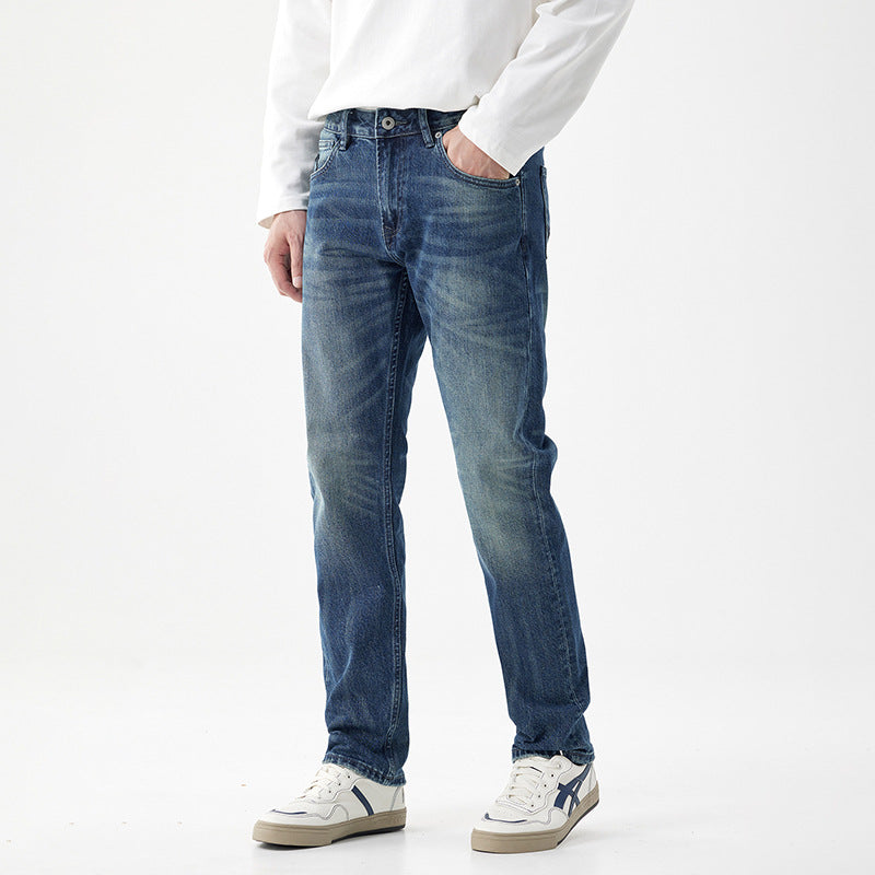 saferido -shop guys clothing styles European Style Slim Fit Denim Trousers Fashionable Commuter Casual Pants Men's Loose Straight Jeans Stretch Pants