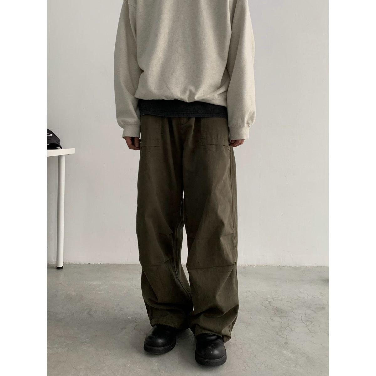 Japanese retro loose American overalls men's spring and autumn new silhouette straight paratrooper casual versatile long pants