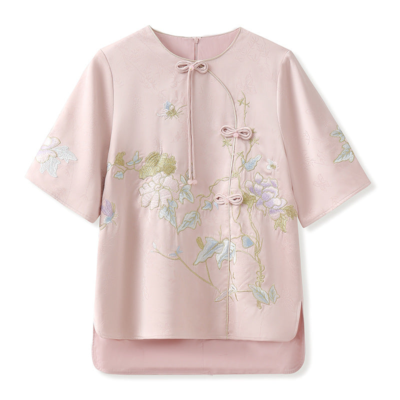 summer new Chinese ancient style Chinese style high-end exquisite embroidered printed top skirt two-piece set M5099