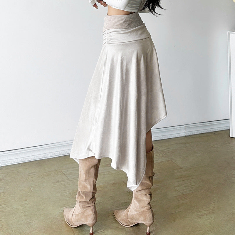 2025 style popular autumn new women's clothing high waist pleated irregular hem elegant and elegant skirt