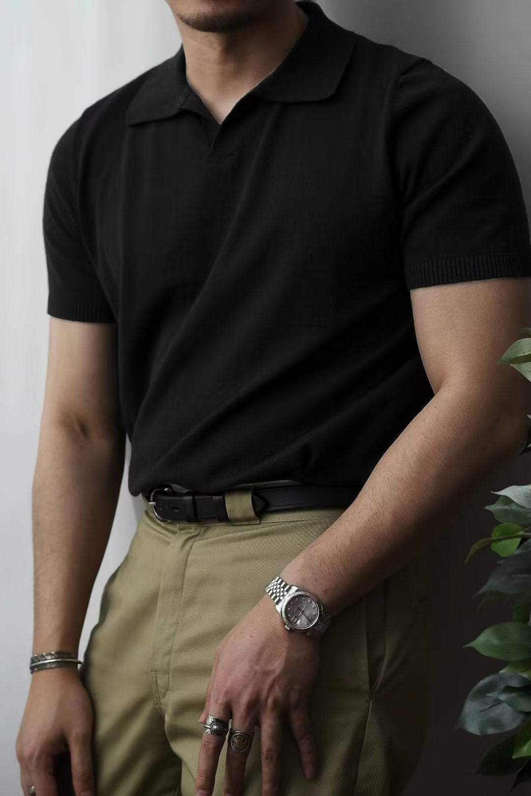 saferido      -shop classy outfits men Lapel Business Polo Men's Sweater Seagull Collar T-shirt Men's Casual Solid Color Slim Fit American Men's Summer Short Sleeve