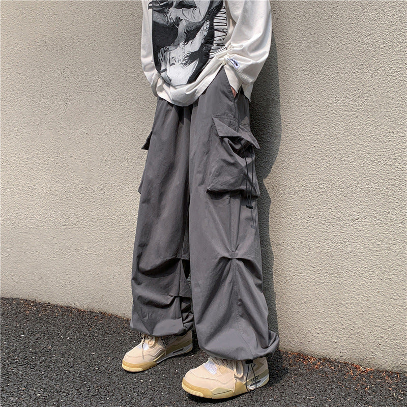 saferido boy outfits Multi-Pocket Workwear Casual Wide-Leg Pants Men's Spring and Autumn Hip Hop Ins Loose Straight Ankle-Length Pants