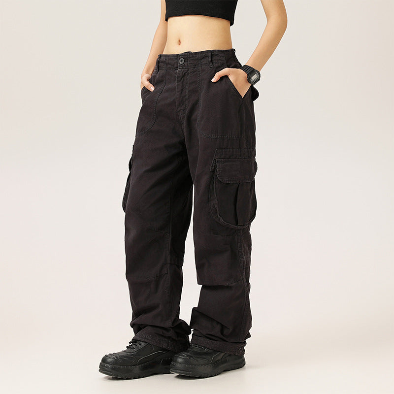 saferido 2000s fashion Japanese Retro Autumn Distressed Washed Overalls Casual Large Pocket Men's and Women's Loose Trousers