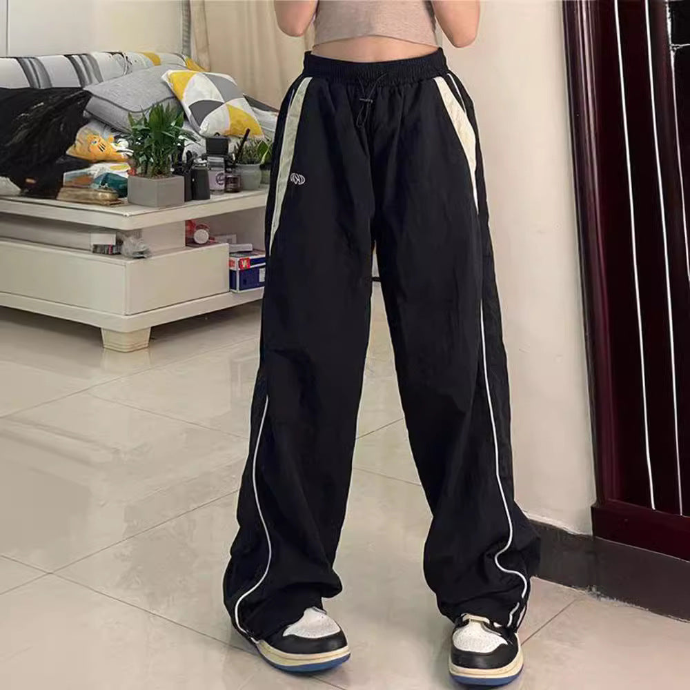 saferido -shop 90s streetwear Spring and Autumn Fashion Personalized Niche Street Women's Elastic High Waist Loose Sports Wide-Leg Pants