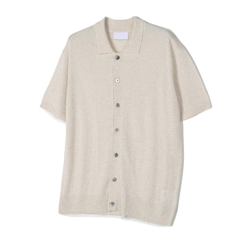 saferido -shop old money outfits men Ice Silk Knitted Short-Sleeved Men's Summer Ruffle Handsome Lapel T-shirt New Men's Summer Top Polo Shirt