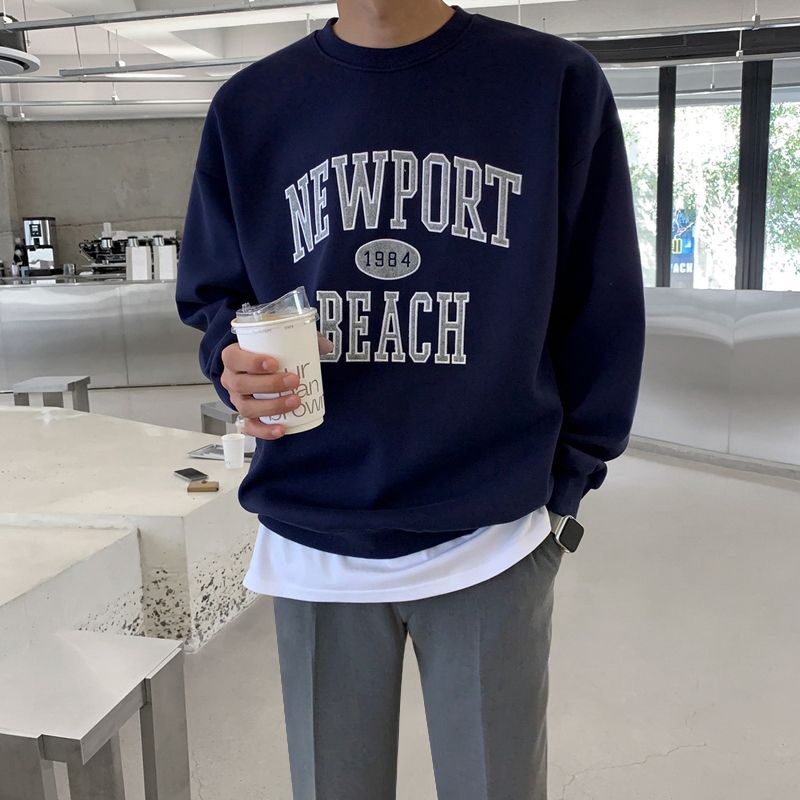 saferido -shop 90s fashion men Myq Letter Embroidered Sweater Men's Spring Korean Style Loose Trendy All-Match Cotton Pullover round Neck Long Sleeve Top