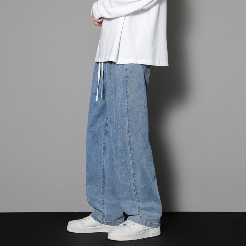 saferido -shop black men fashion urban Clean and Comfortable Trendy Season Men's New Jeans Loose Straight Casual Youth Hong Kong Style Cropped Pants All-Matching