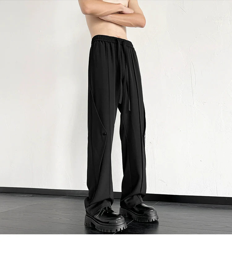 saferido Summer Men's Fashion Trend Oversized Casual Pants Streetwear Ventilate Elastic Waist Sweatpants Black/Khaki Color Trousers