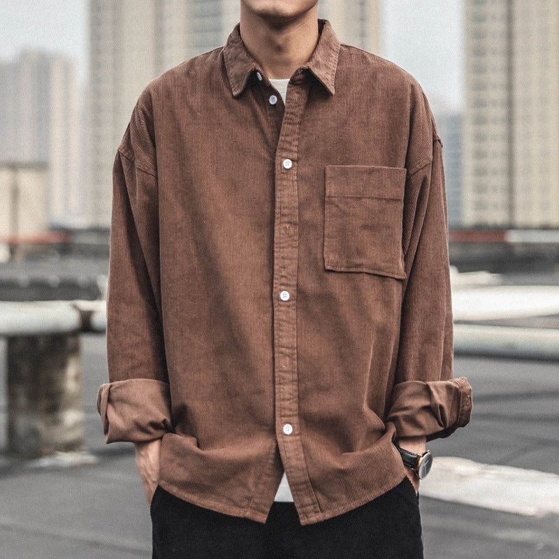 saferido fall outfits men Corduroy Shirt Men's Long-Sleeved Autumn Japanese Fashionable Casual Loose Men's Autumn and Winter Thick Shirt Men's Coat