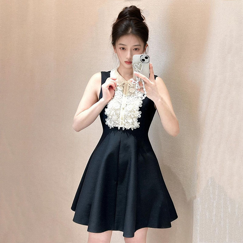 daughter Popular style fashion small black dress spring temperament sleeveless waist slim and thin dress women MZ020