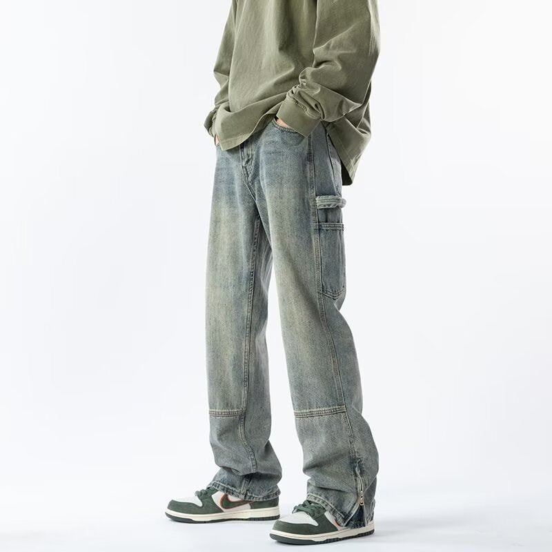 saferido -shop 90s streetwear New Jeans Men's Vintage Washed Straight Pants Spring and Autumn Summer Weila High Street Versatile Casual Trousers