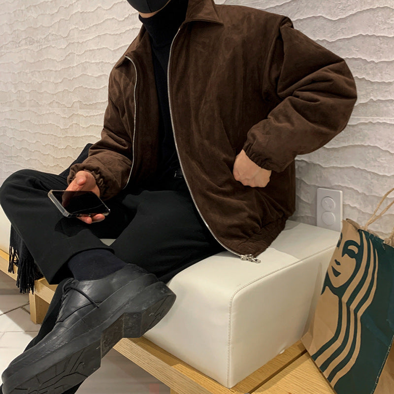 saferido -shop starboy outfit Myq Suede Jacket Cotton-Padded Jacket Men's Winter Korean Style Loose Fleece-lined Thickened Cotton-Padded Jacket High-Grade Cotton-Padded Jacket