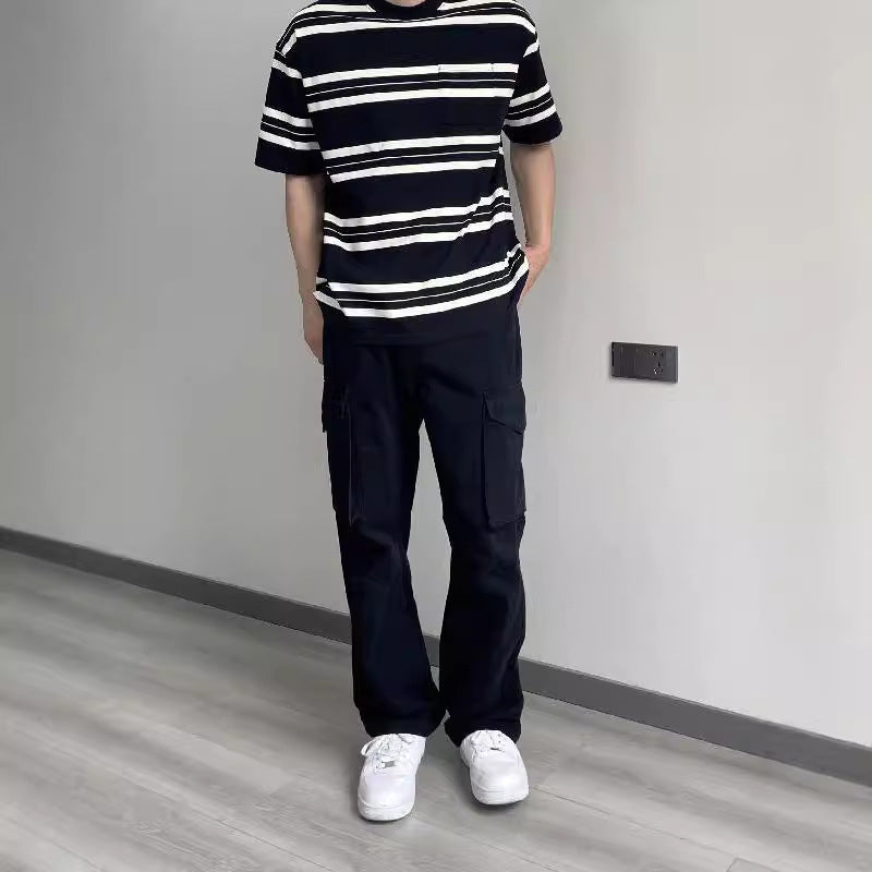 saferido fall outfits men Overalls American Street Retro Button Design Men's Straight Loose Large Pocket Straight Vibe Trousers
