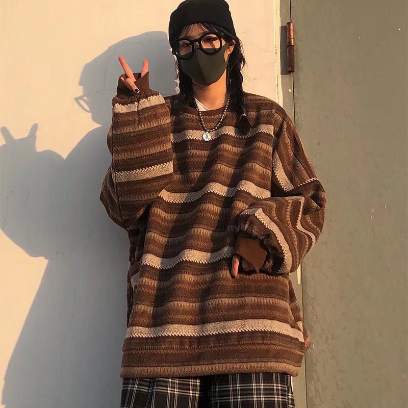 saferido mens fall fashion American Retro Loose Sweater Long Sleeve Men's and Women's High Street Ins Japanese Style Non-Gender Wear Wool Sweater