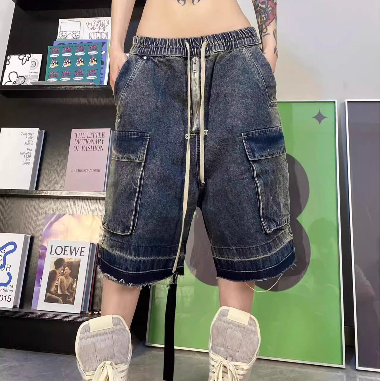 saferido jorts mens outfits 2024 American Retro Washed Workwear Denim Shorts Men's and Women's Summer Thin Straight Men's Shorts