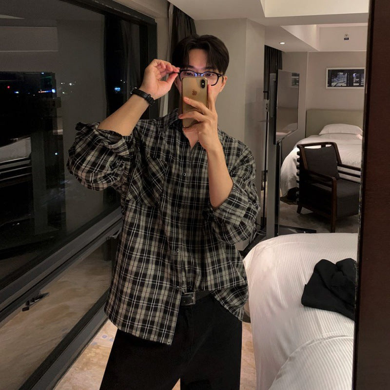 saferido -shop mens fall fashion Lazy Style Plaid Shirt Men's Spring Casual Long-Sleeved Shirt Korean Style Loose Shirt Couple Coat Fashion