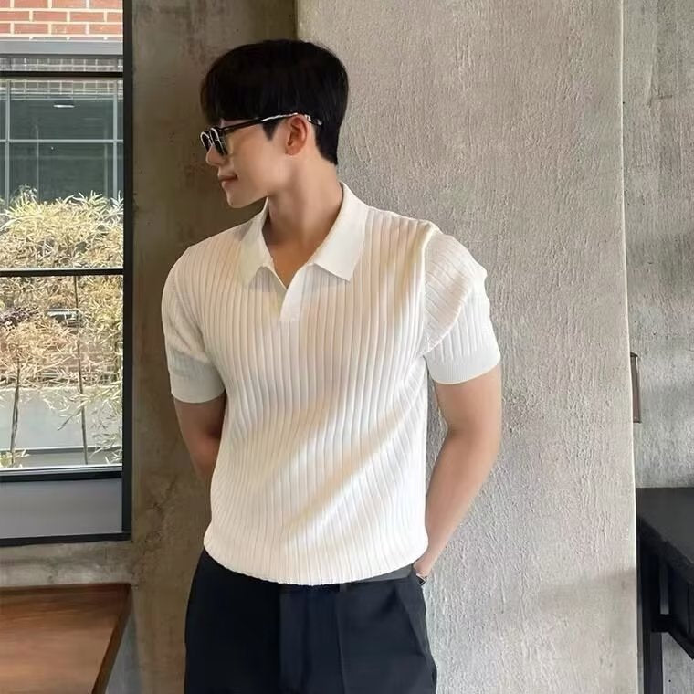 saferido -shop old money outfits men Summer New Ins Business Light Mature Style High Quality Casual Lapel Slim Sweater Men's Polo Short Sleeve Fashion