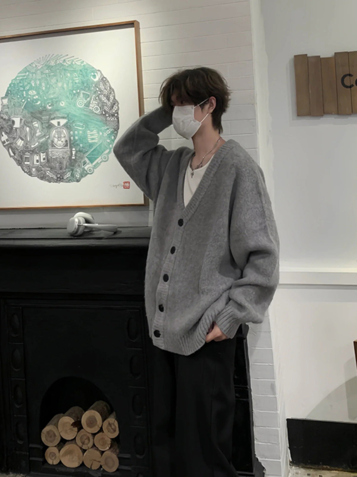 saferido Knitted Cardigan Coat Men's Autumn and Winter Lazy V-neck Sweater Oversize Korean Style Loose Top