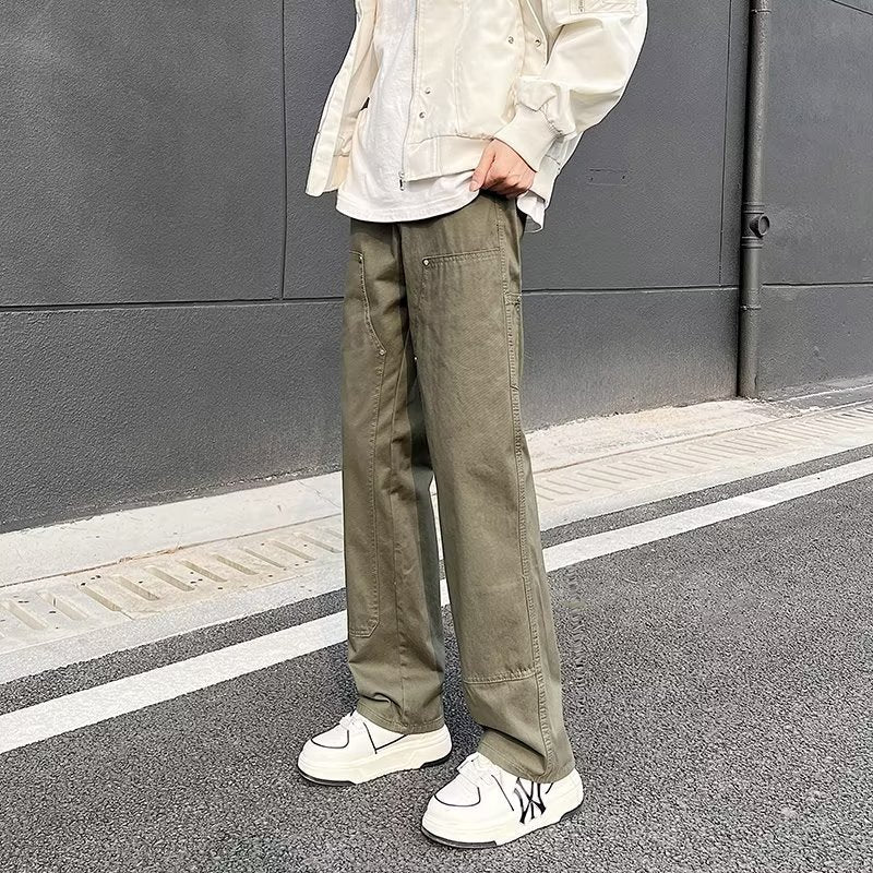 saferido fall outfit men Army Green Logging Pants Men's Autumn American High Street Vibe Straight Pants Loose Ruan Handsome Casual Overalls Boys