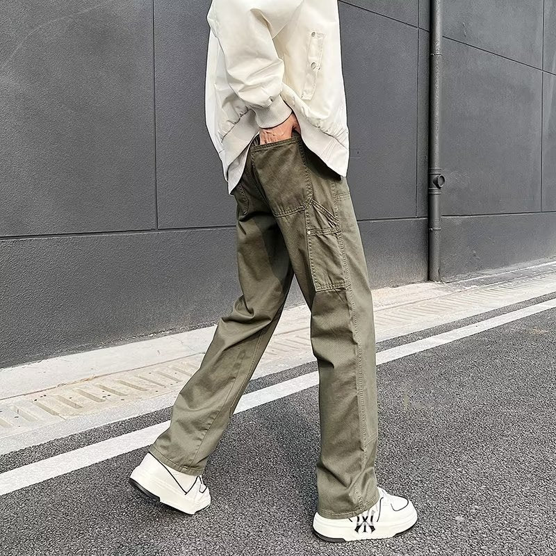 saferido fall outfit men Army Green Logging Pants Men's Autumn American High Street Vibe Straight Pants Loose Ruan Handsome Casual Overalls Boys