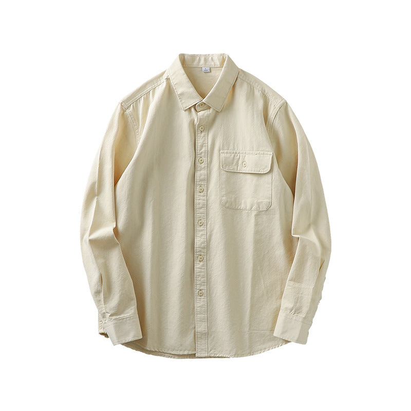 American heavyweight work shirt long sleeve men's spring and autumn pocket high-grade white shirt jacket free ironing anti-wrinkle tide