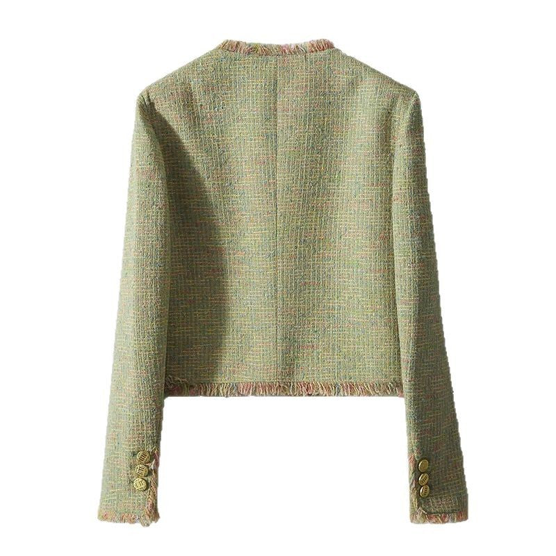 2025 Rough tweed high-end small fragrant short coat green spring new women's temperament versatile top