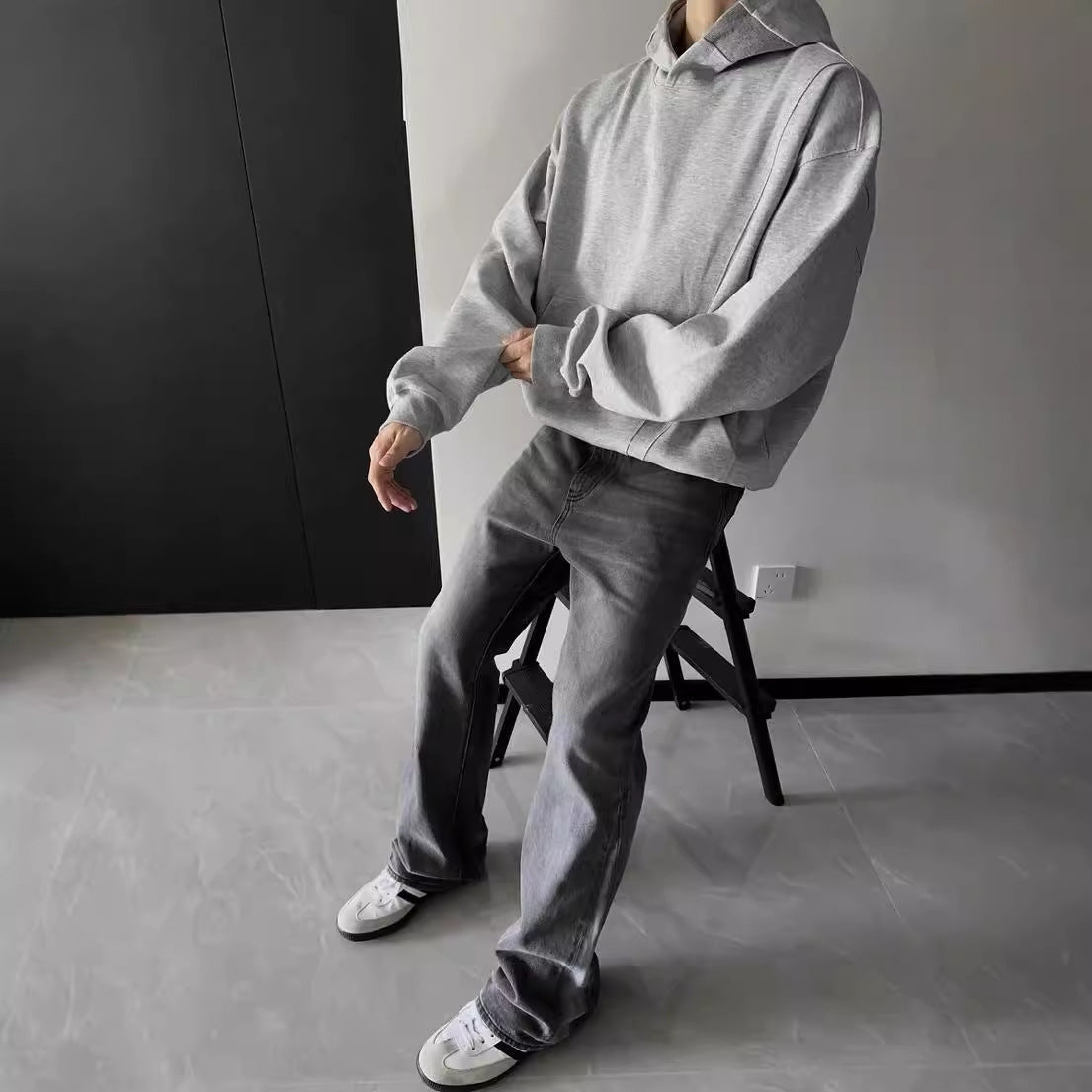 saferido men fall outfits casual American Cleanfit Stitching Deconstructing Boxy Profile Hooded Short Sweater Men's Spring and Autumn Loose Hoodie Coat