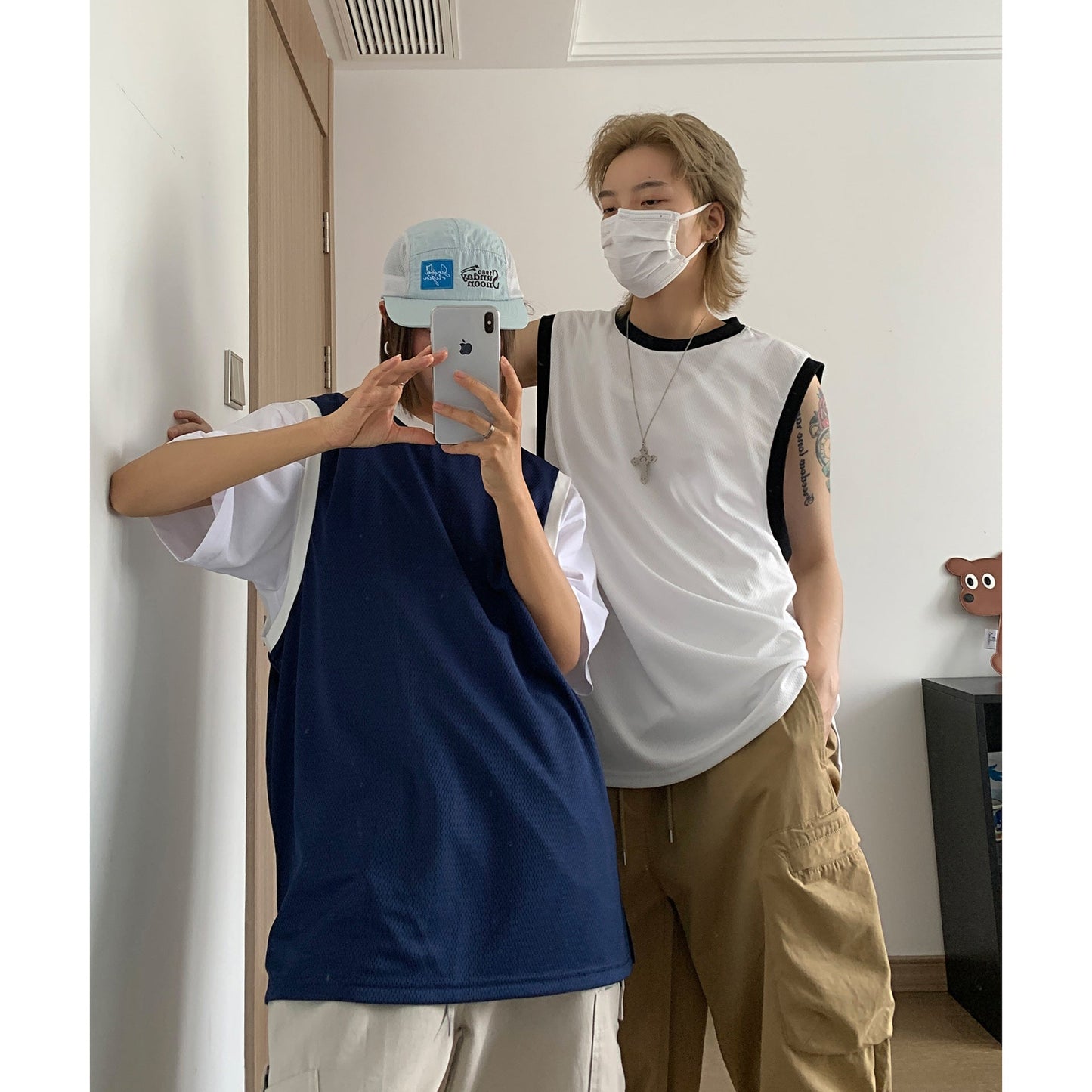 saferido non binary outfits American Retro Contrast Color Vest Loose Couple Sleeveless T-shirt Stacked Item Trendy Simple All-Match Top for Men