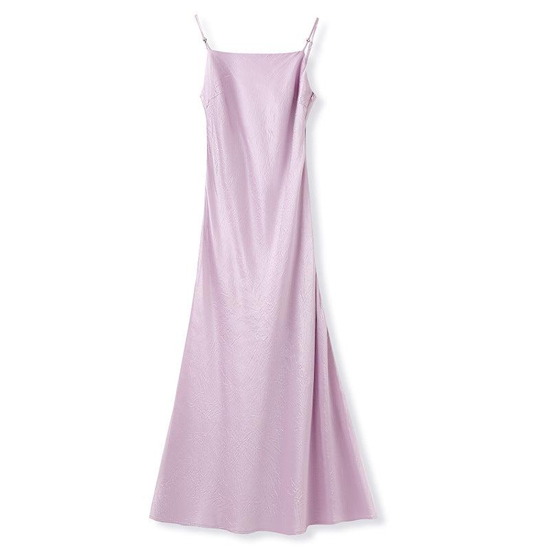 National style light luxury retro celebrity wind mulberry silk top solid color slim fit high waist hip wrap acetic acid suspender skirt M6042