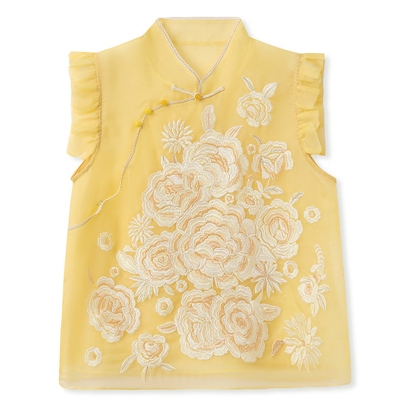 New Chinese mulberry silk sleeveless lace vest summer new national style stand-up collar buckle vest N4012