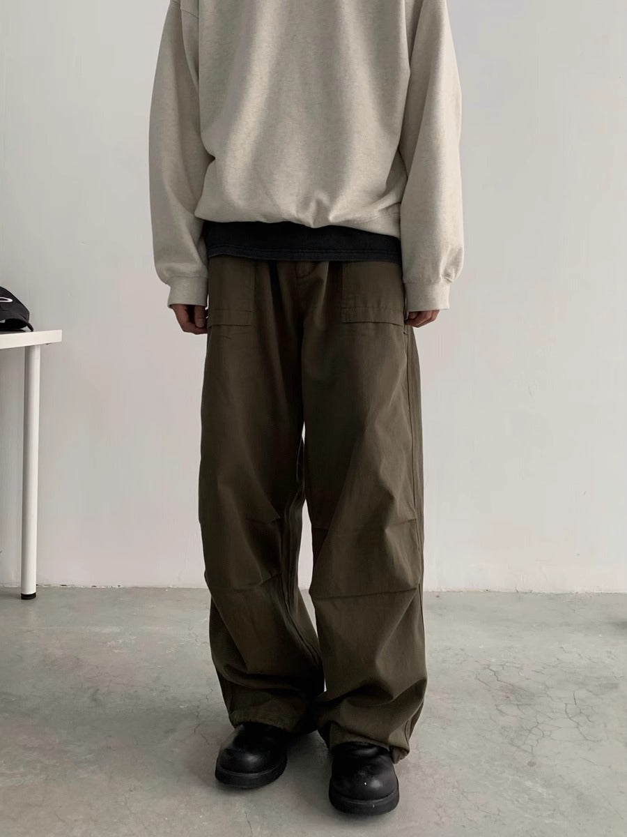 Japanese retro loose American overalls men's spring and autumn new silhouette straight paratrooper casual versatile long pants