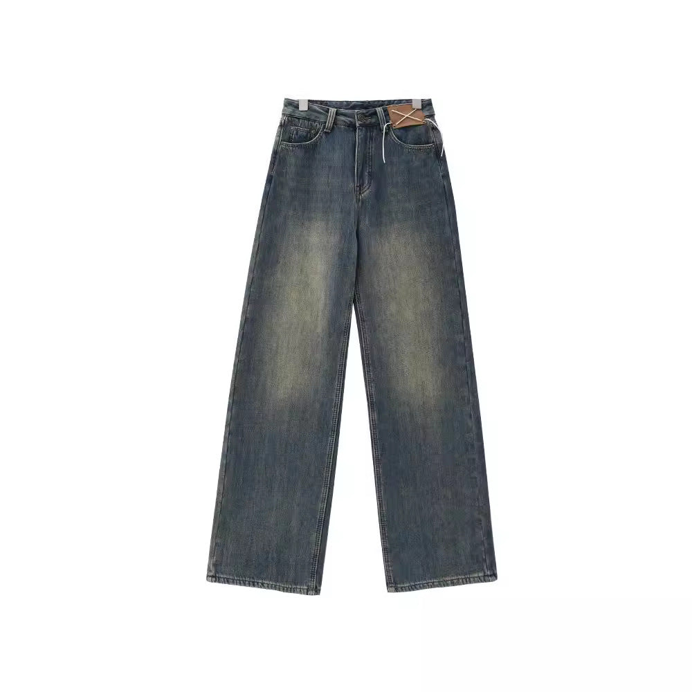 saferido -shop 90s streetwear Summer New Retro Washed Distressed Straight Jeans Women's High Waist Loose All-Match Wide-Leg Mopping Pants