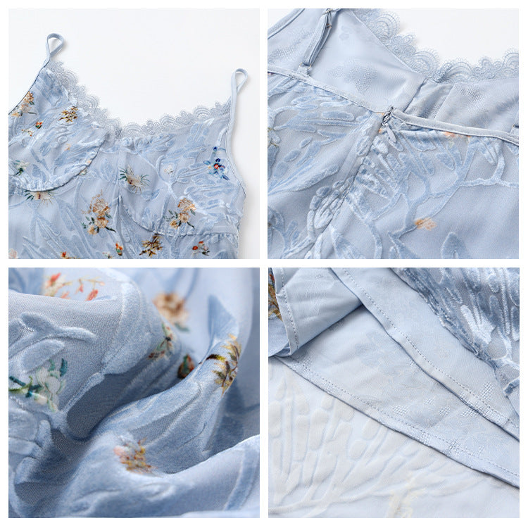 summer, national style light luxury printing beautiful retro mulberry silk celebrity style shirt high-end skirt set M6089
