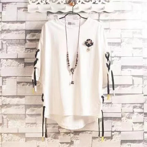 saferido Techwear Fashion Printing Anime Men Lace Up T Shirt Streetwear Summer Hip Hop Punk Male Clothing Harajuku Casual Sport T-Shirt