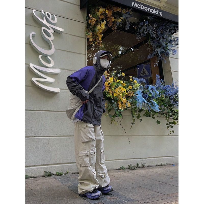 Street Popular White Multi-pocket Overalls Men's Harajuku Style Loose Casual Trousers Straight Mopping Pants Autumn New