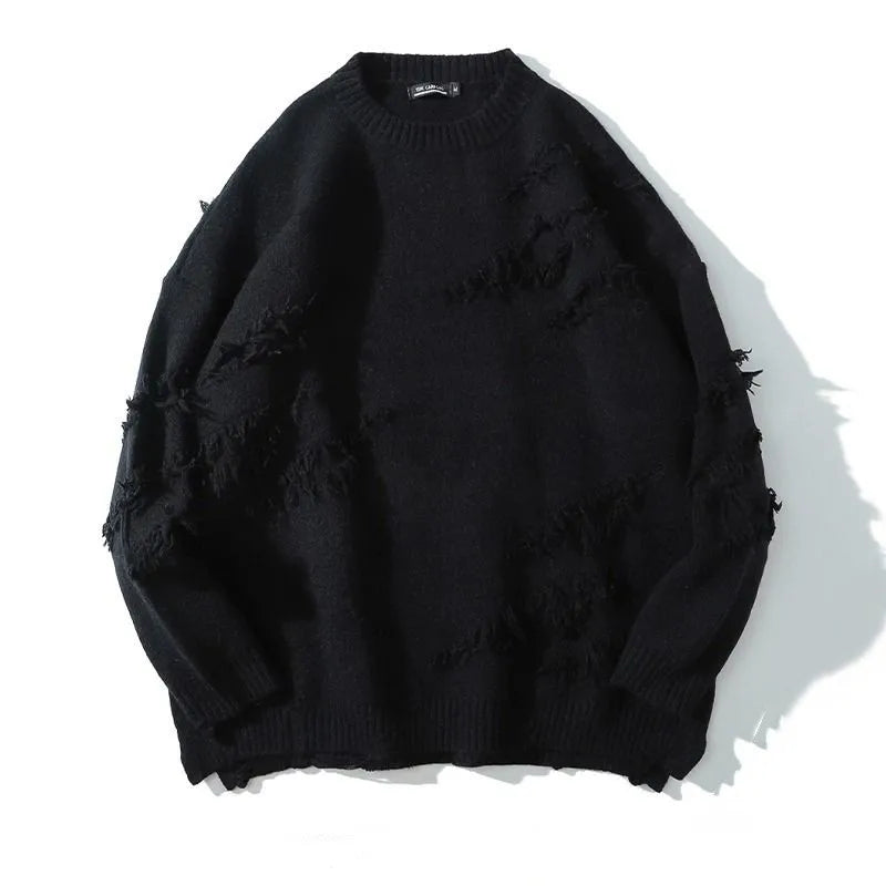 saferido Perforated Versatile Korean Hip Hop Men's and Women's Warm American Casual Japanese Vintage Versatile Sweater Knitwear Couple Sweater