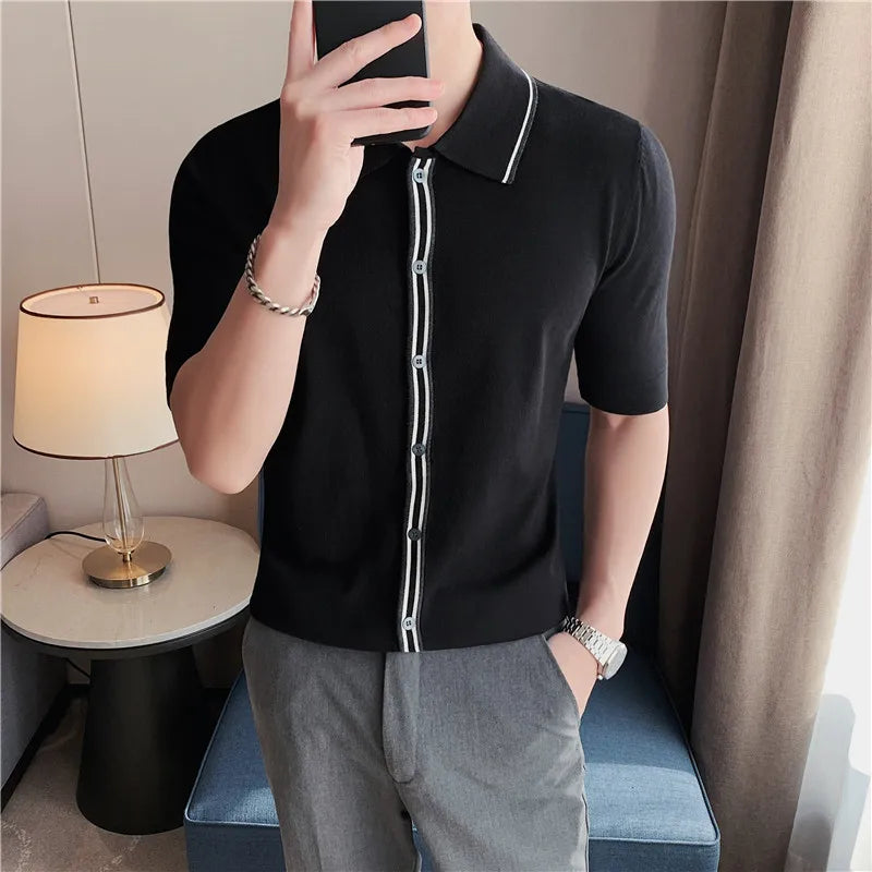 saferido British Style Brand Clothing Men High Quality Striped Patchwork Knit POLO Shirts/Male Slim Fit Fashion Knit POLO Shirt 3XL