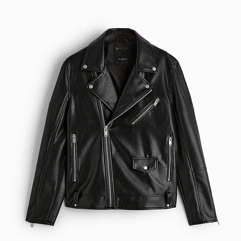 Autumn Business Men's Leather Jackets Motorcycle Bike Streetwear Clothing Men Stand Collar Pocket Zipper Overcoat Man